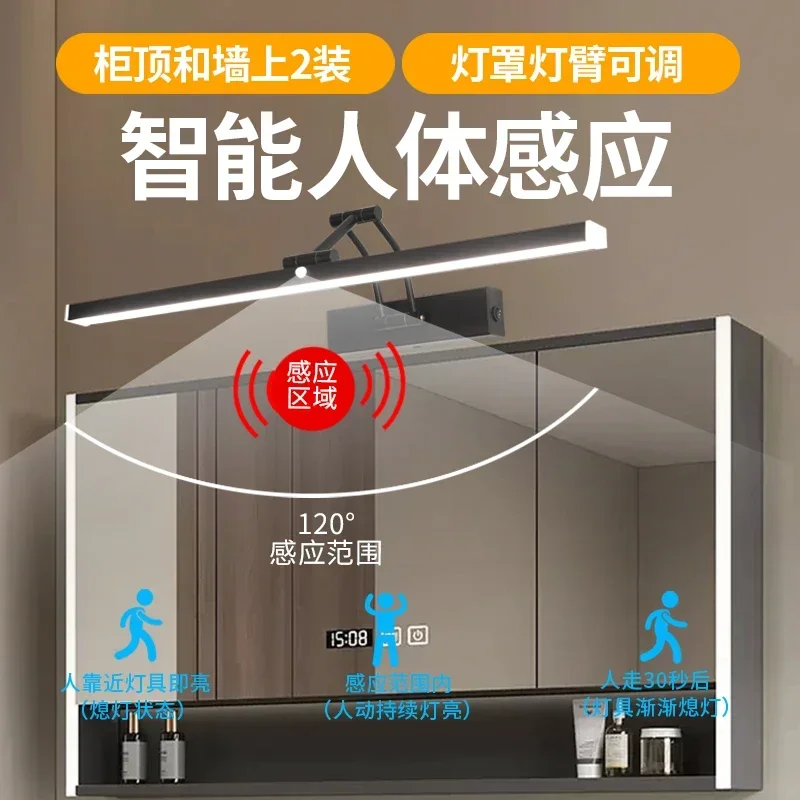 Human body induction, headlight, bathroom mirror cabinet, bathroom without punching