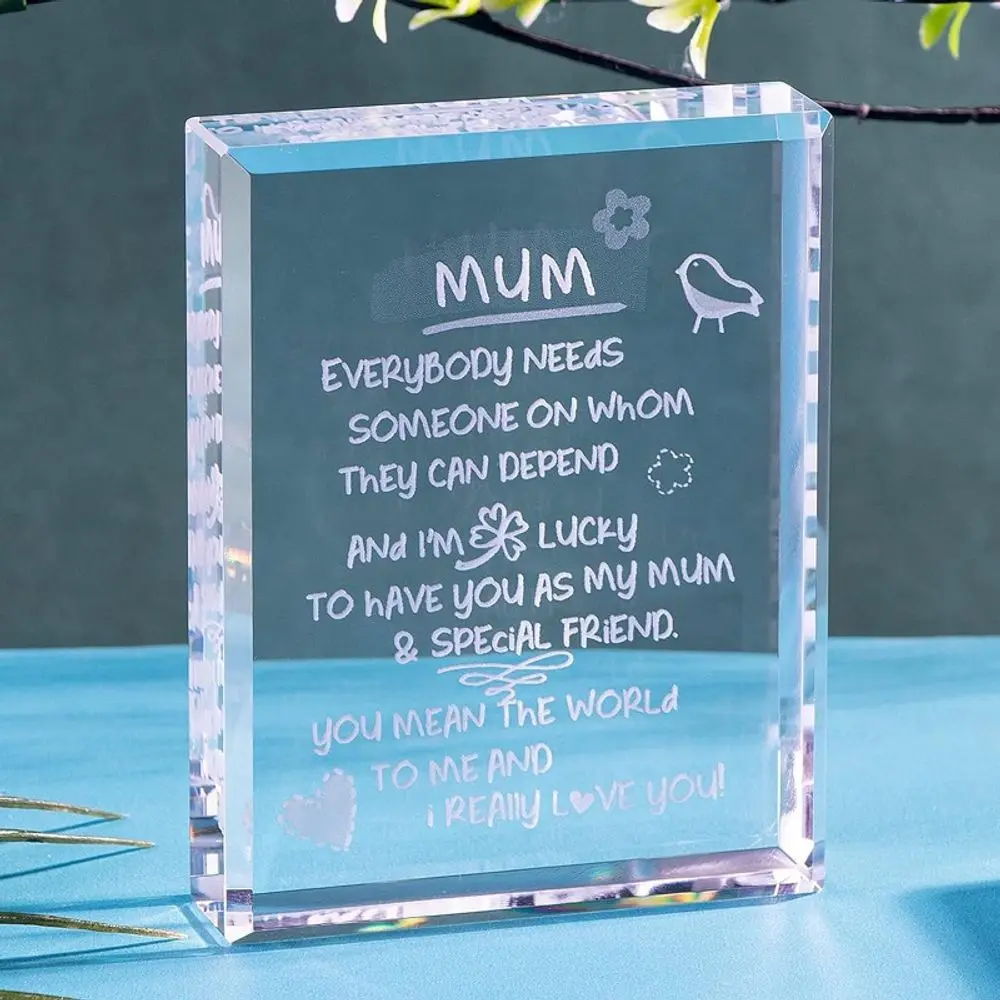 Gift for Mum Birthday Engraved Crystal Blocks Mum I Love You Present Mothers Day MUM Gifts from Son Daughter