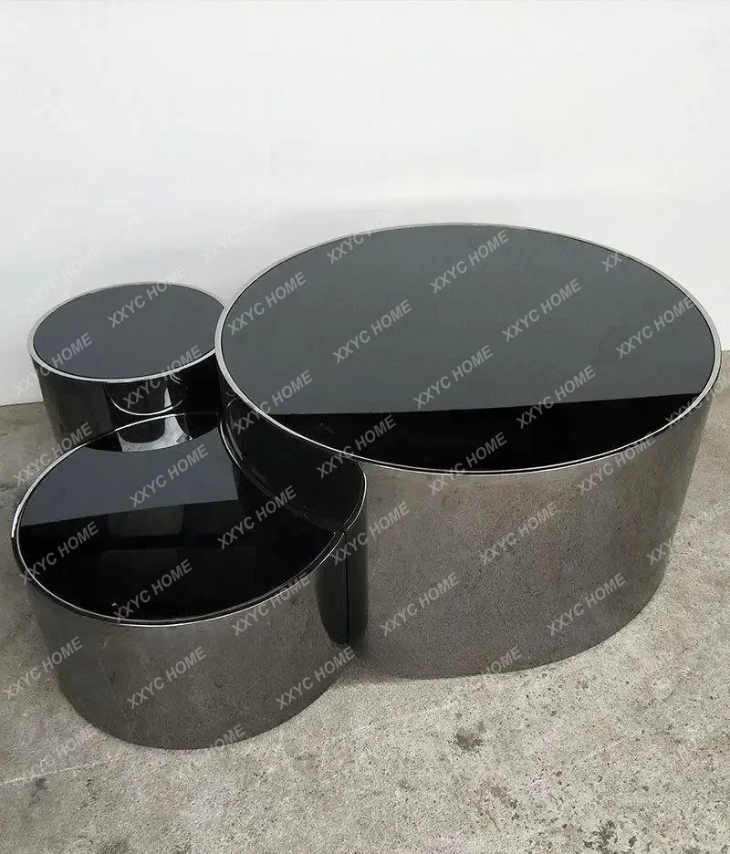 

L Luxury Stainless Steel Coffee Table Living Room round Marble Table Tempered Glass Side Table