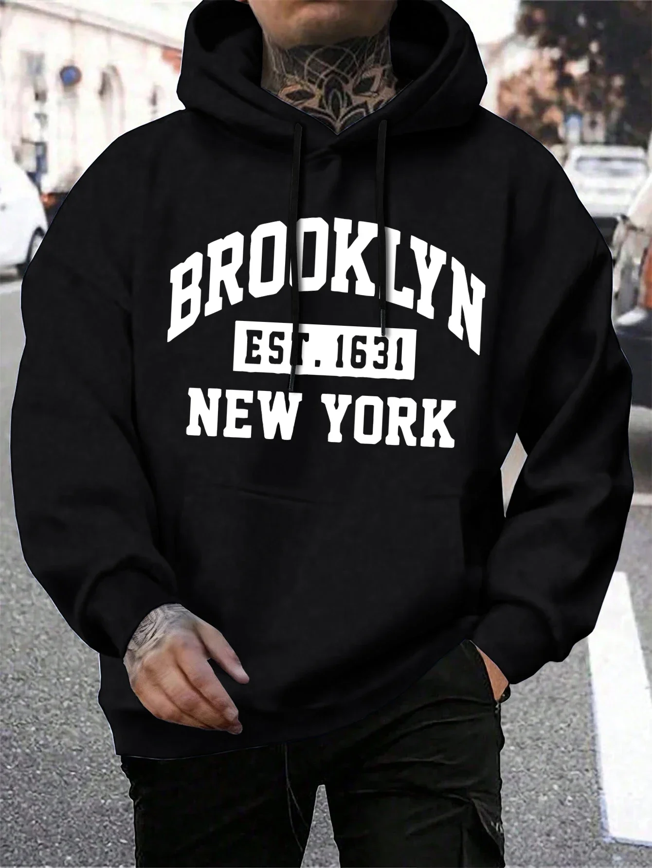 Beooklyn est 1631 nova york impresso com capuz masculino velo quente tamanho grande hoodies moda forro de pele com capuz moda casual S-XXL topos