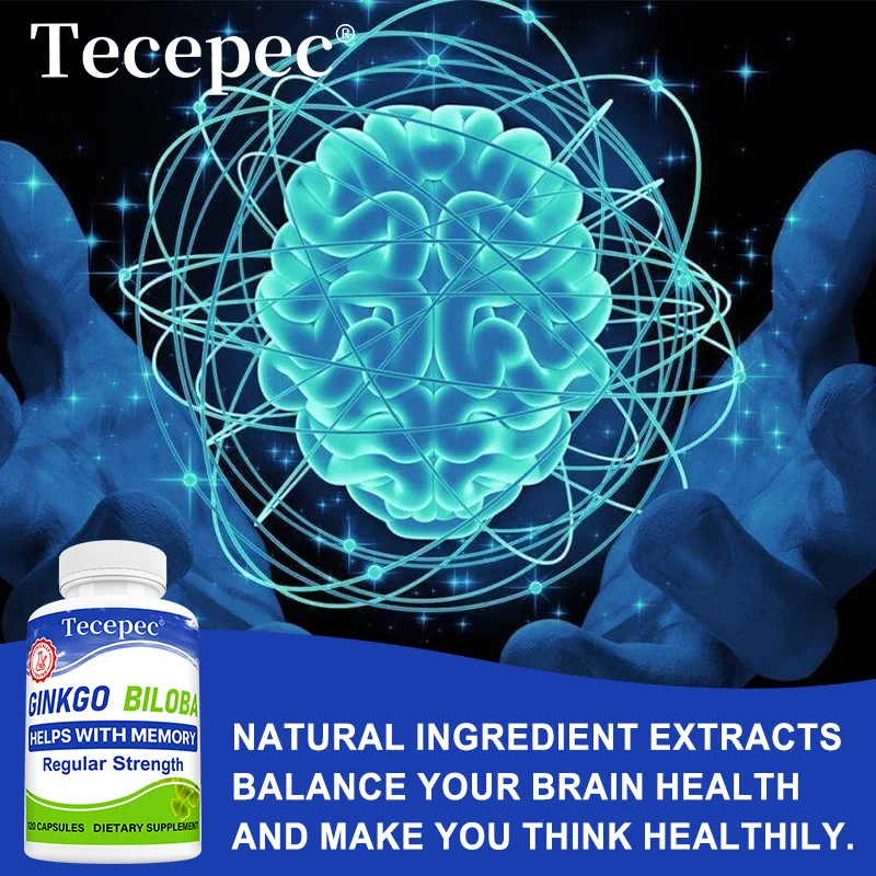 Cápsulas de Extracto de Ginkgo Biloba 1000mg - Atención, Concentración, Potencia Cerebral y Apoyo a la Memoria, Nootrópico Sin Cafeína