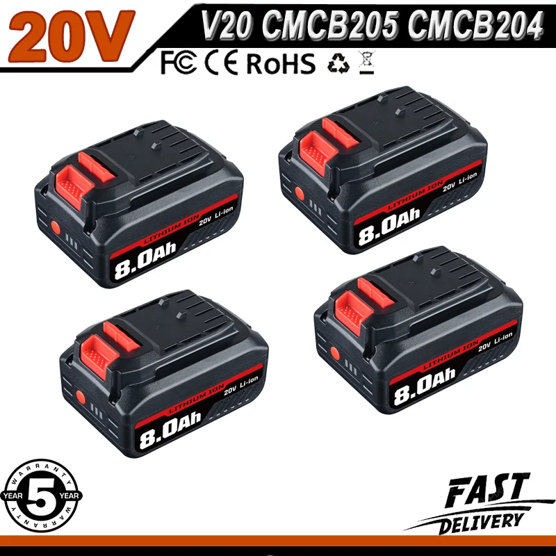 

1/2/4 шт. 8,0 Ач V20 Замена для аккумулятора Craftsman 20 В CMCB204 CMCB205 CMCB202 Беспроводной ударный шуруповерт Электроинструменты Аккумуляторный штифт