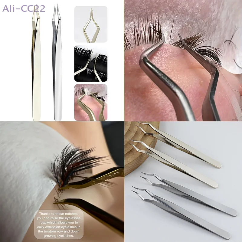{MX} Pinzette per extension ciglia antiscivolo in acciaio inossidabile Pinzette con punta curva/dritta ad alta precisione Strumenti di bellezza per trucco per nail art