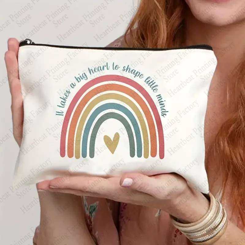 Rainbow Print Makeup Bag It Takes A Big Heart To Shape Little Minds Perfect Stationery Supplies Bag and Graduate Teachers Gift