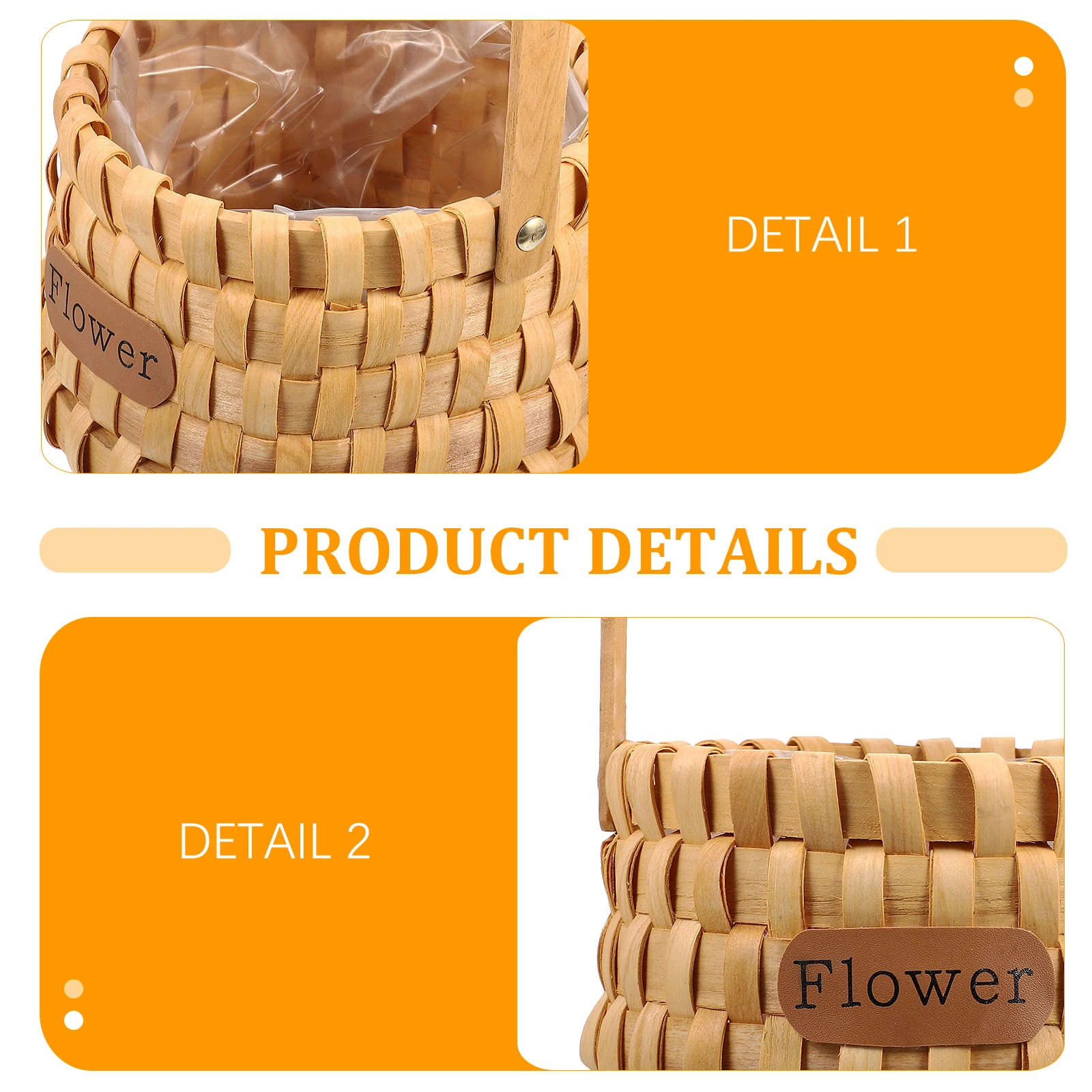 

1pc Rattan Storage Storage Basket Handwoven Wooden Food Flower Decor Handle Plants Bonsai Gift Household