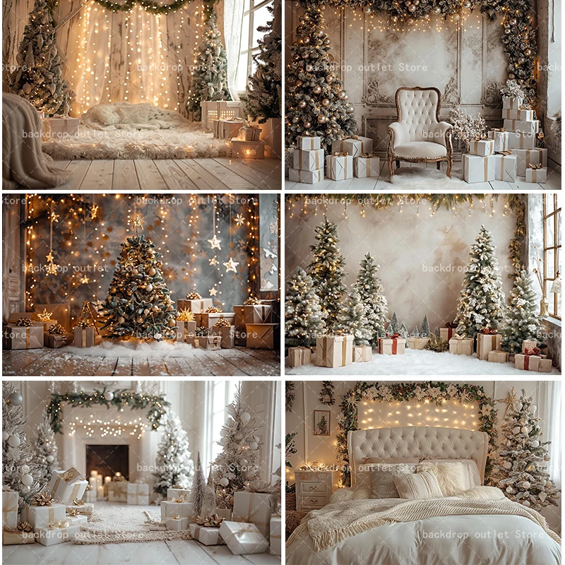 

Mehofond Winter Christmas Glitter Photo Background Family Children Baby Elegant Wall Xmas Tree Ball Photography Background