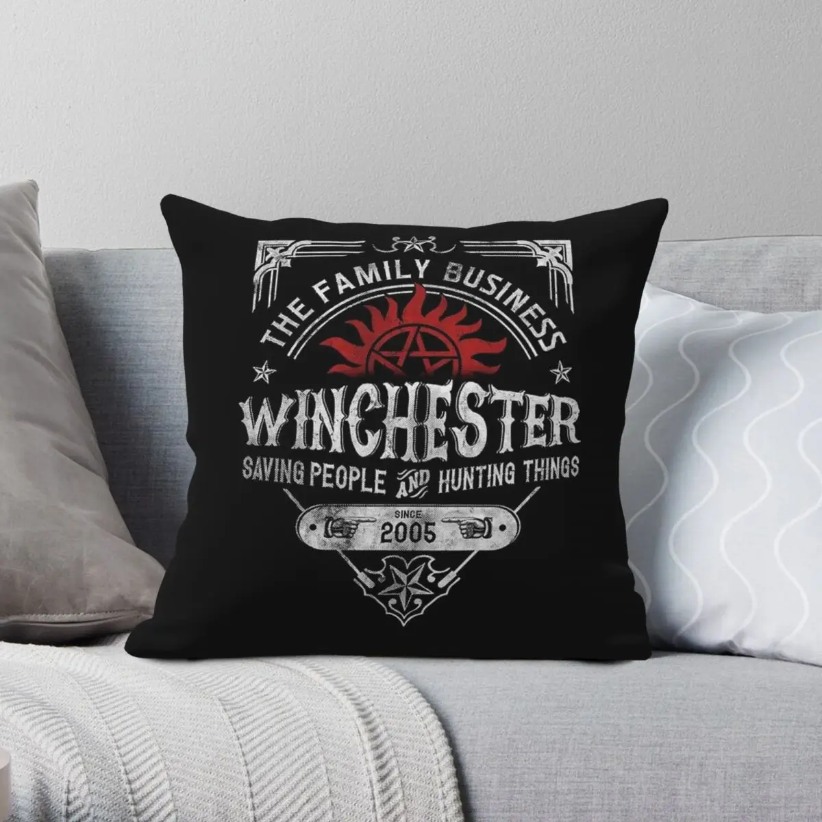 

Supernatural Saving People Hunting Things Square Pillowcase Polyester Linen Velvet Printed Decor Home Cushion Cover Wholesale