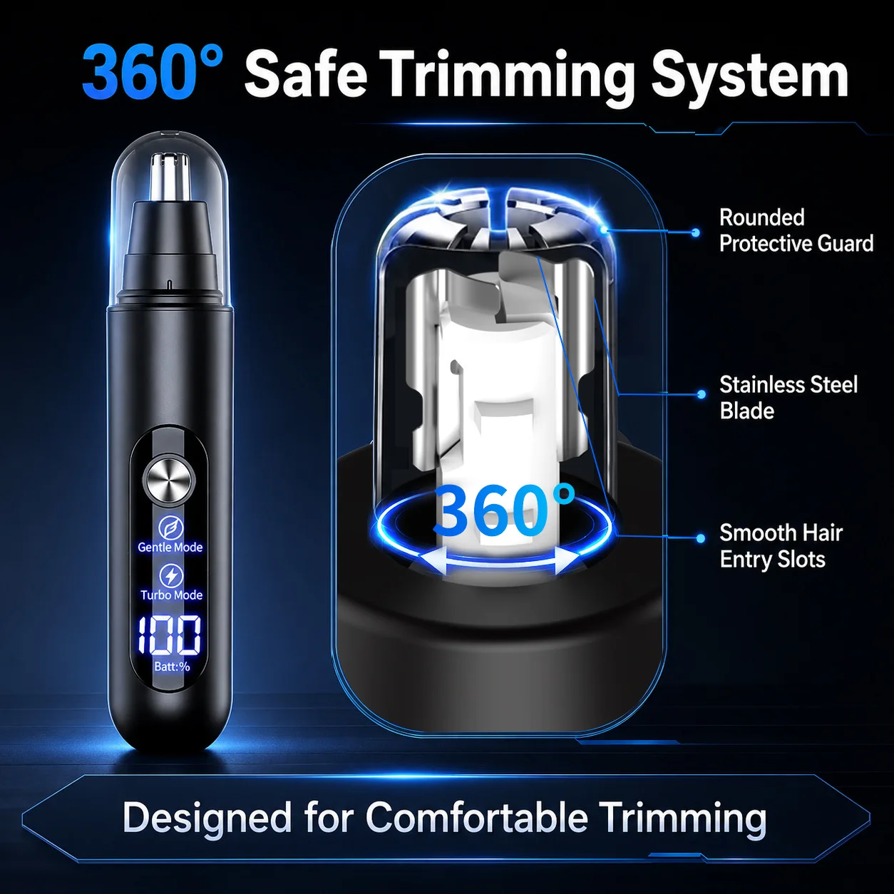 Elektrischer Nasenhaartrimmer, USB wiederaufladbar, Nasen-, Ohren- und Augenbrauen-Trimmer, Dual-Speed, wasserdicht, schmerzlos, für Männer und Frauen – Detail 2