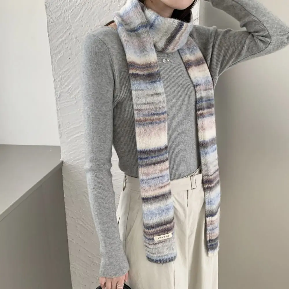 

Korean Style Rainbow Striped Scarf Thickened Plush Cashmere Knitted Scarf Neck Warmer Windproof Winter Shawl Autumn Winter
