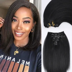 Synthetic 7Pcs Kinky Straight Clip in Hair Extensions Yaki Straight Full Head Seamless Clip in Hair for Black Women Daily Use