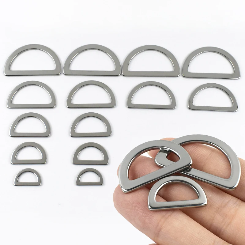 5/10/20Pcs 15/20/25/30/38mm Stainless Steel D Ring Buckles Flat Bag Hanger Rings Hook Dog Collar Carabiner Clip Belt Loop Buckle