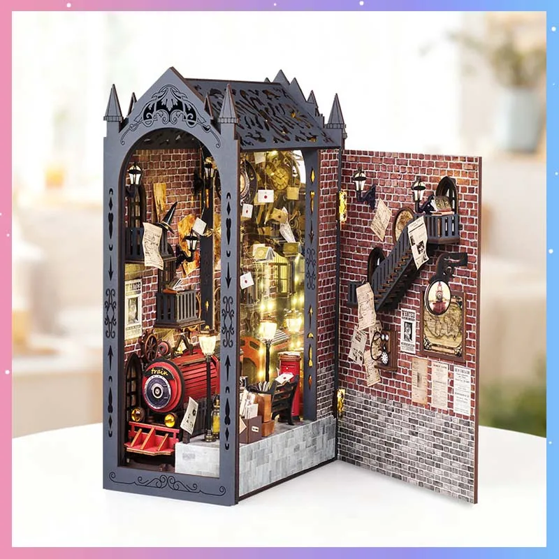 3D Booknook Fantasy Train Platform DIY Wooden Miniature Handmade Model Building Kits Assembled Book Standing Ornament Gift ﻿