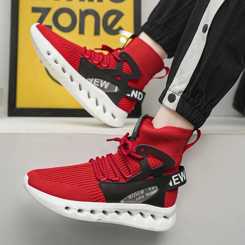 Trendy Men High Top Sock Shoes Breathable Mesh Thick Sole Trend Man Sneakers Fashion Youth Casual Running Sports Shoes for Men view 5