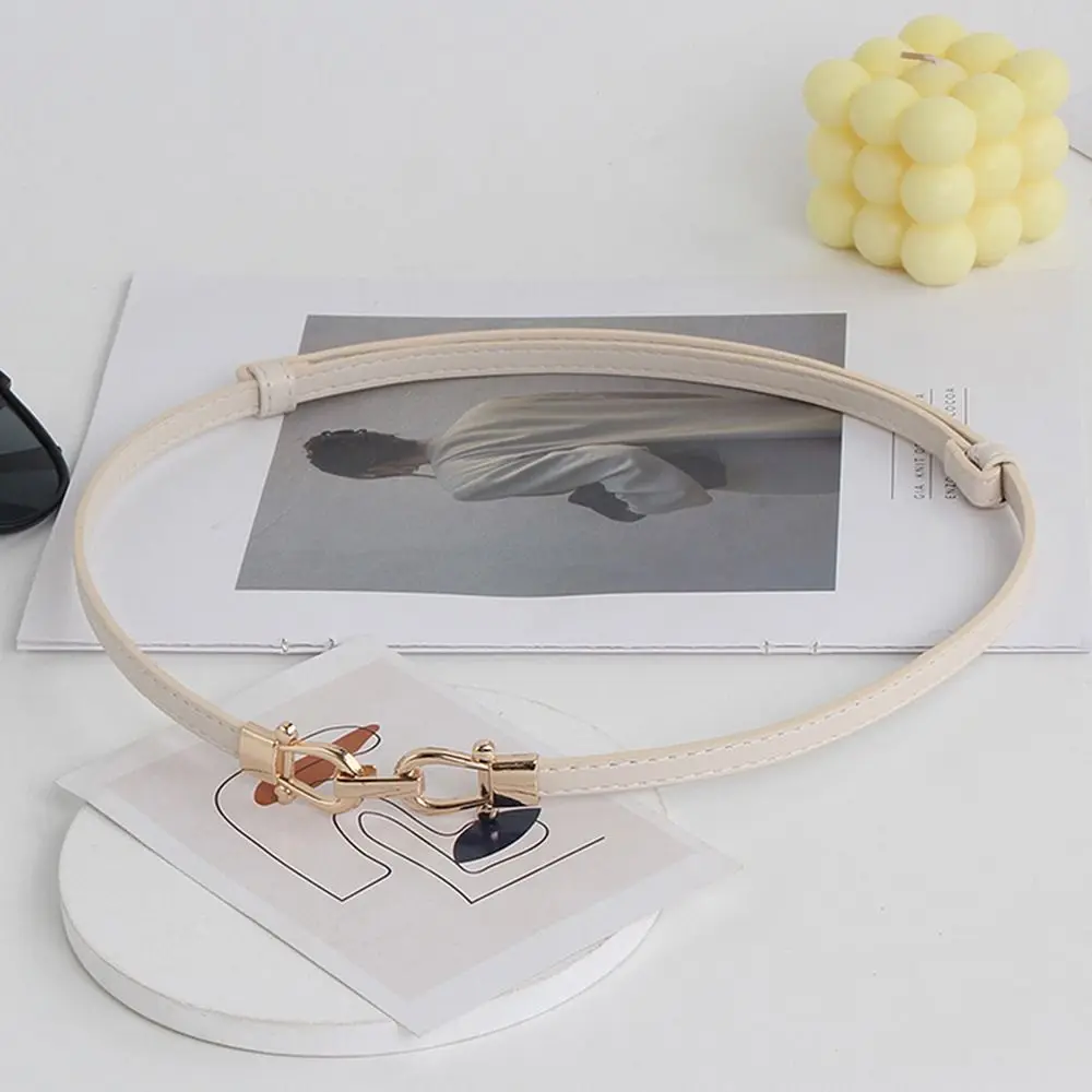 Cinturón de cuero PU Ins para mujer, cinturón fino ajustable con hebilla de aleación de Zinc, pretina delgada