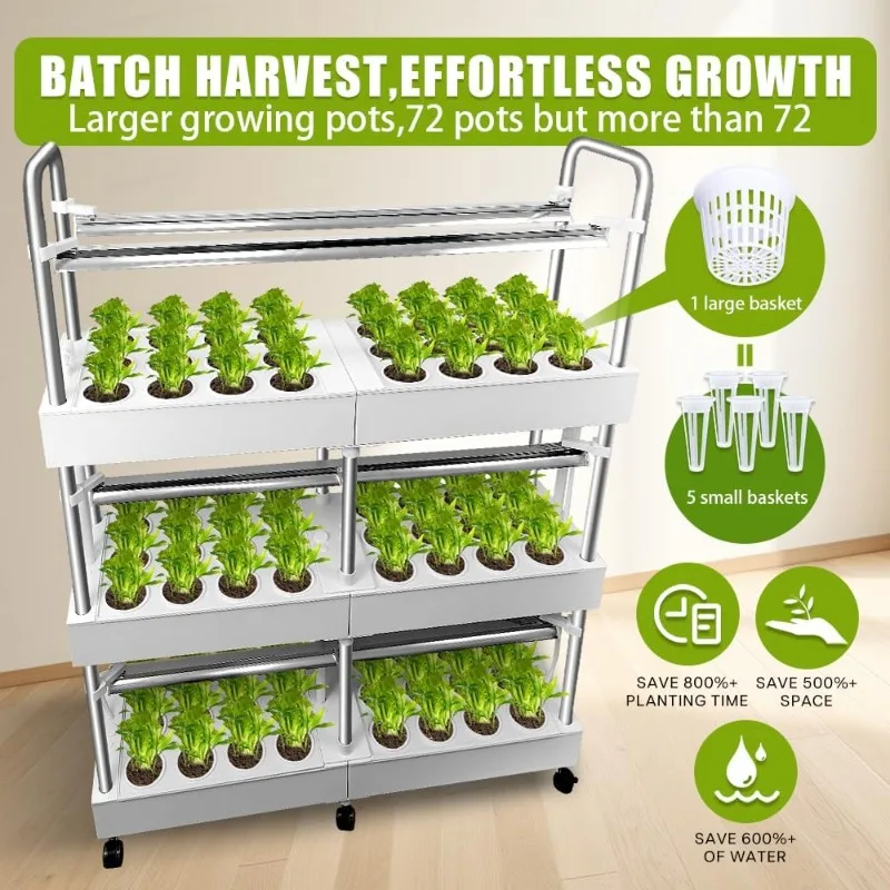 مجموعة نظام الزراعة المائية الداخلي الكبيرة المكونة من 3 طبقات مع أضواء للنمو، ومضخة مياه مزدوجة للحديقة الداخلية، و72 كبسولة كبيرة للخضروات H
