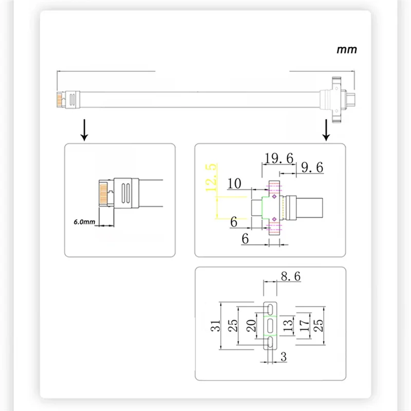 

Chassis Type-C Front(A-KEY) Female Extension Cable USB 3.2 Gen2x2 TYPE-E 20Gbps Baffle Cable Front Panel Connectors