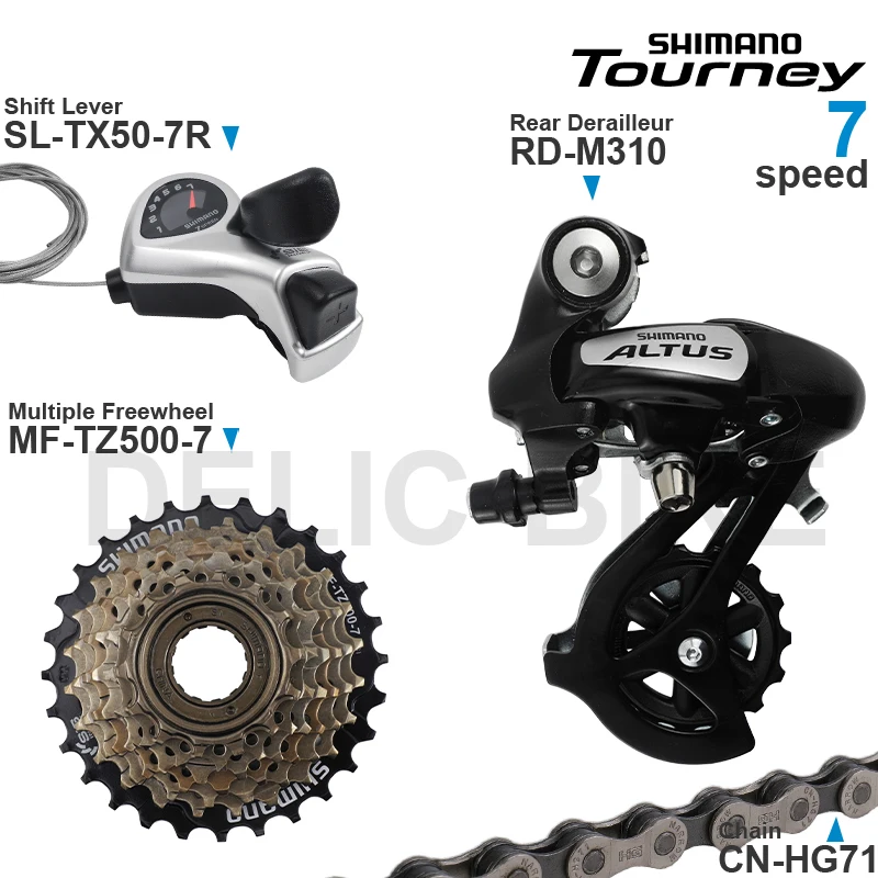 SHIMANO TOURNEY 3x6 3x7 Speed Groupset include SL-TX50 Shifters RD-M310 Rear Derailleur MF-TZ500 Cassette Sprocket CN-HG71 Chain