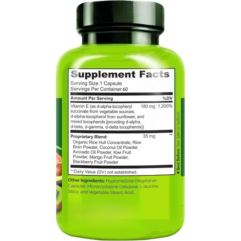Purevia فيتامين E - مكمل غذائي طبيعي مضاد للأكسدة، البشرة، دعم الجهاز المناعي، خالي من الغلوتين، نباتي #3