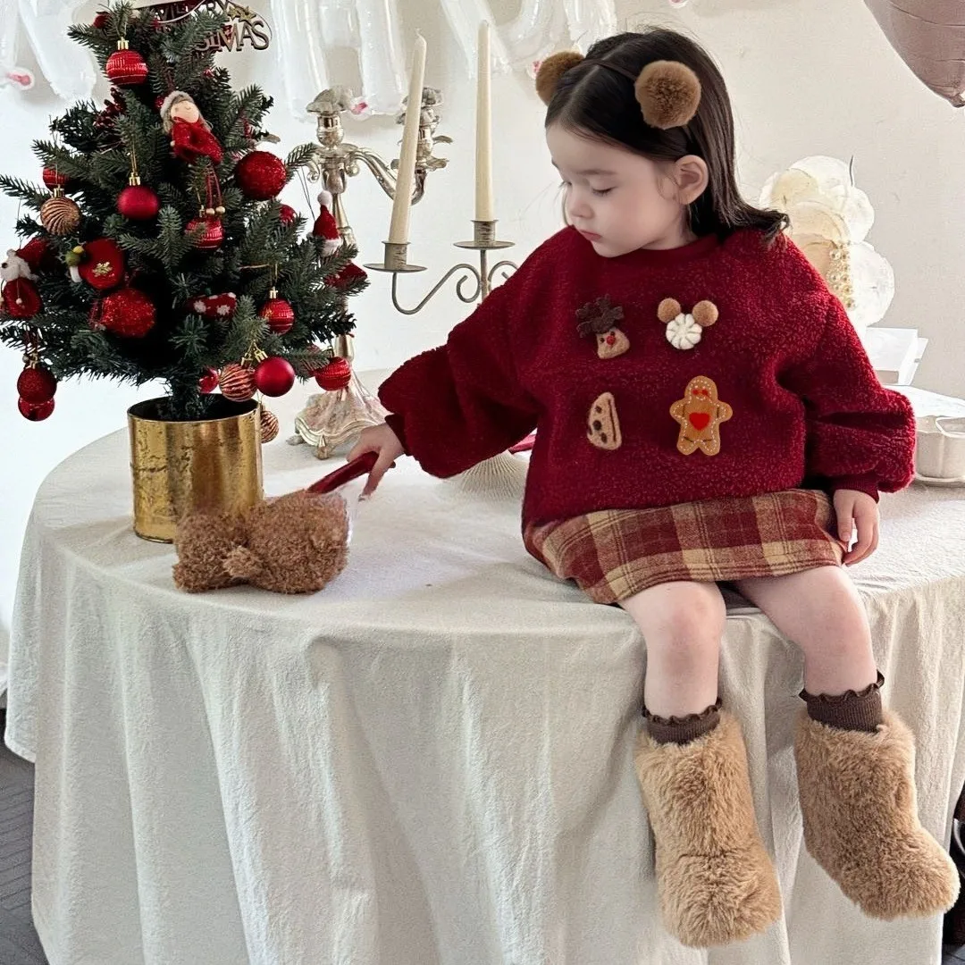 vetements-coreens-pour-enfants-ensemble-d'automne-et-d'hiver-pour-filles-demi-jupe-a-carreaux-a-capuche-en-fourrure-epaisse-rouge-de-noel-pour-enfants-nouvelle-collection-2025