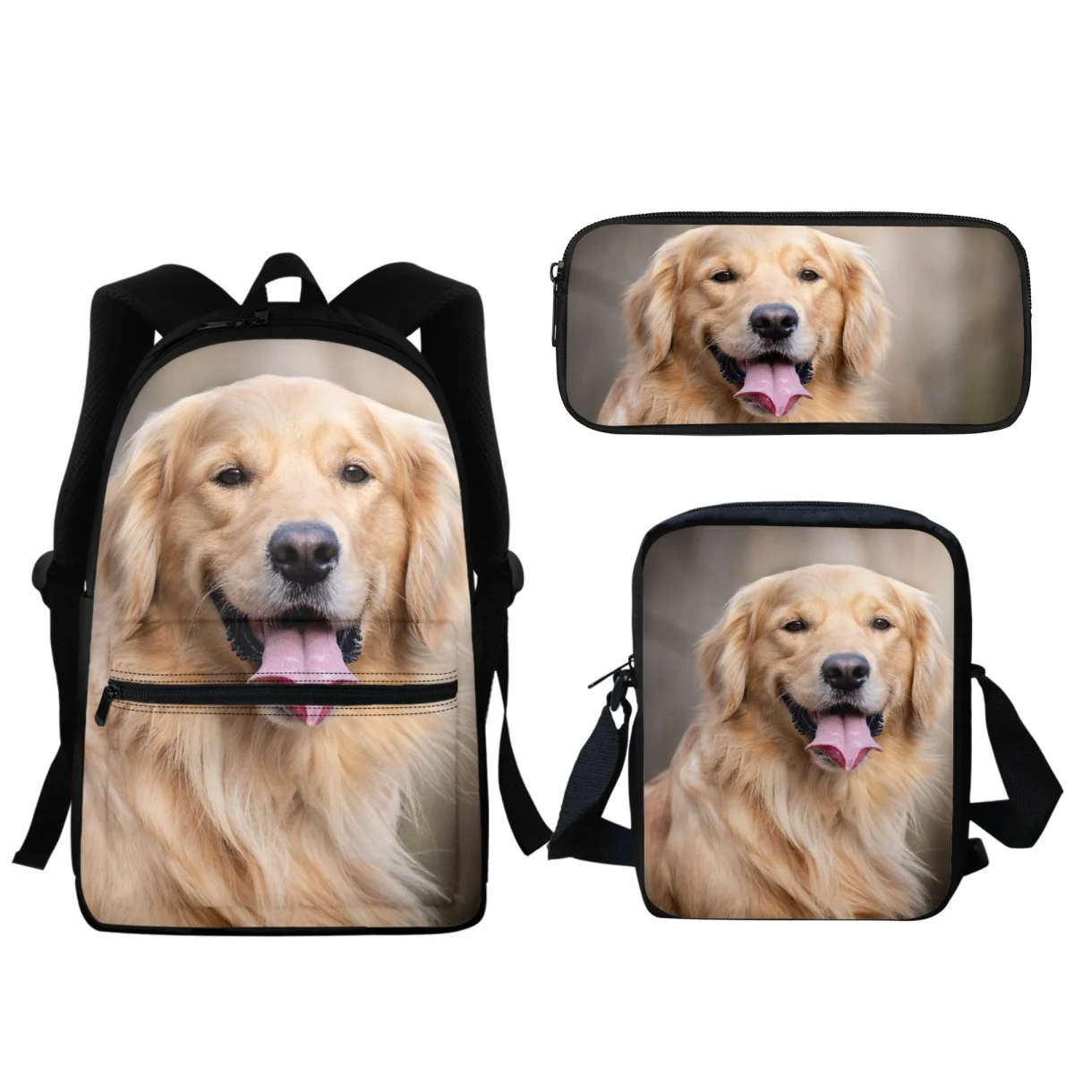 Golden Retriever Print Fashion Student School Bag Meninos Meninas All-Match Zipper BookBags Alta qualidade All-Match Travel Backpack