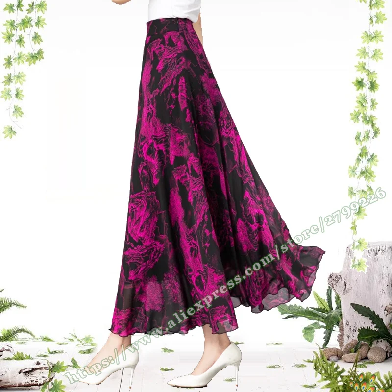 

2024 Female Fashion Chiffon A-line flowy skirt Summer , Harajuku Social skirts , Plus Size Ladies Maxi Skirts for Womens