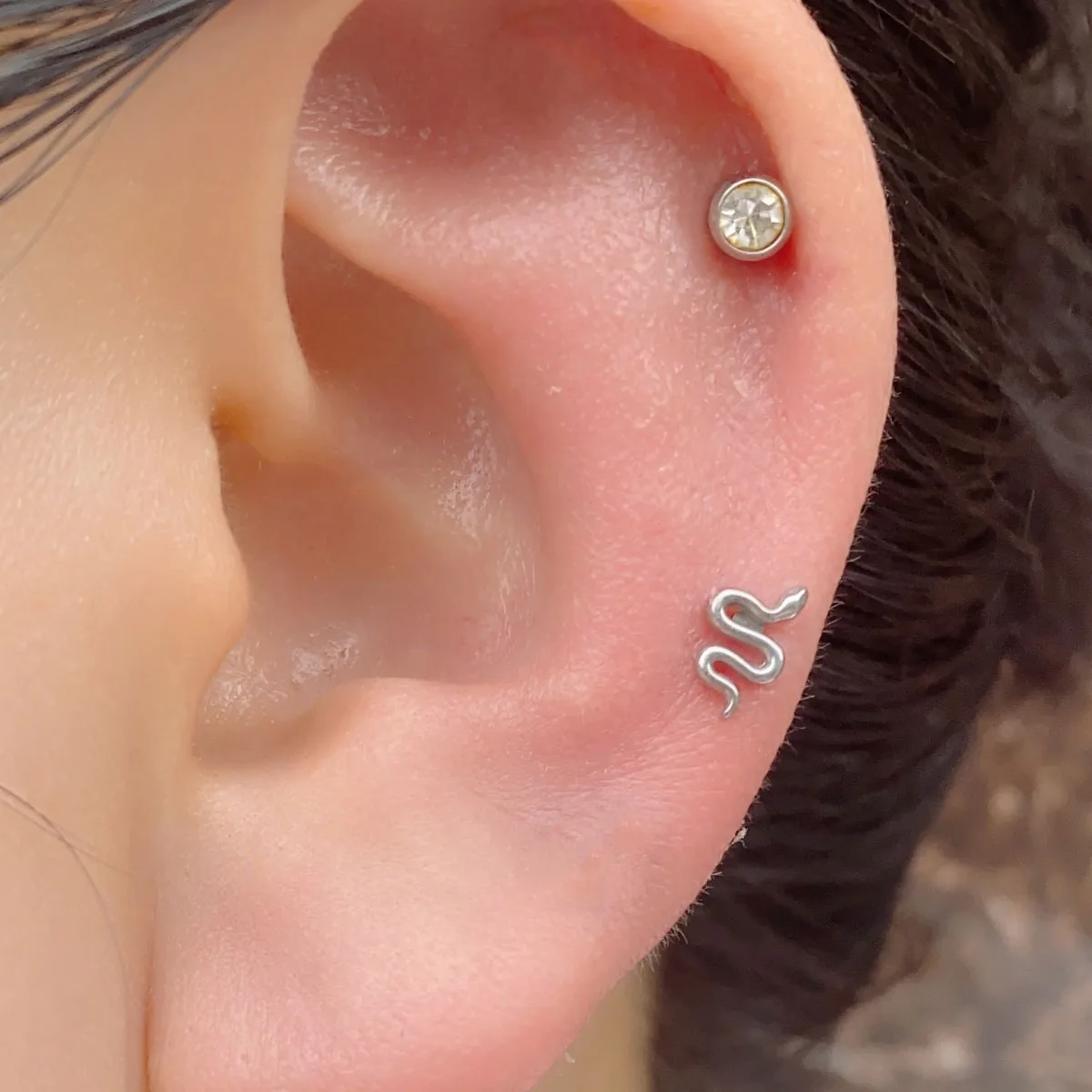 1PC Cute Small Snake Earrings For Women Stainless Steel Round CZ Retro Animal Snake Stud Earring Piercing Jewelry Gift Brincos