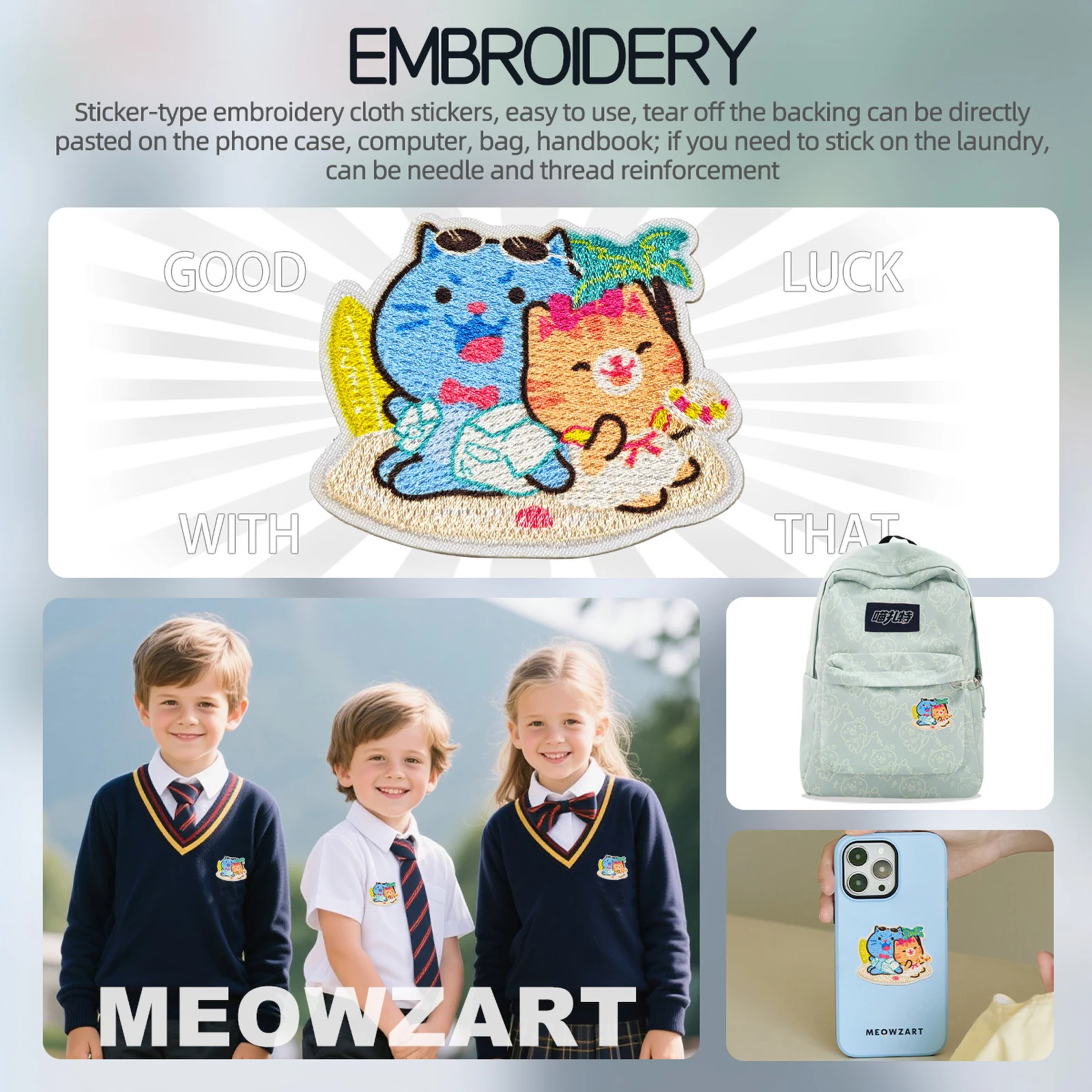 SKMEI 7801 MEOWZART Quartz Wristwatch Student Fashion Simple Watch 30M Waterproof Cute Cat Embroidery Casual Clock Outfit Wear view 6
