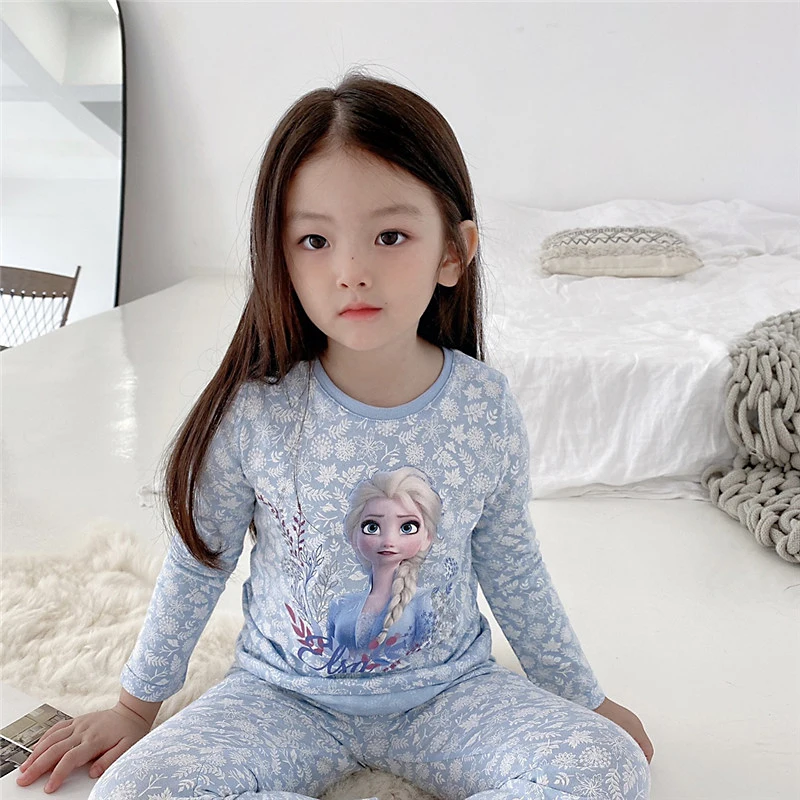 Disney-Ensembles de pyjamas congelés pour enfants, vêtements de nuit Elsa, vêtements de reine des neiges, manches longues, bébé fille, automne