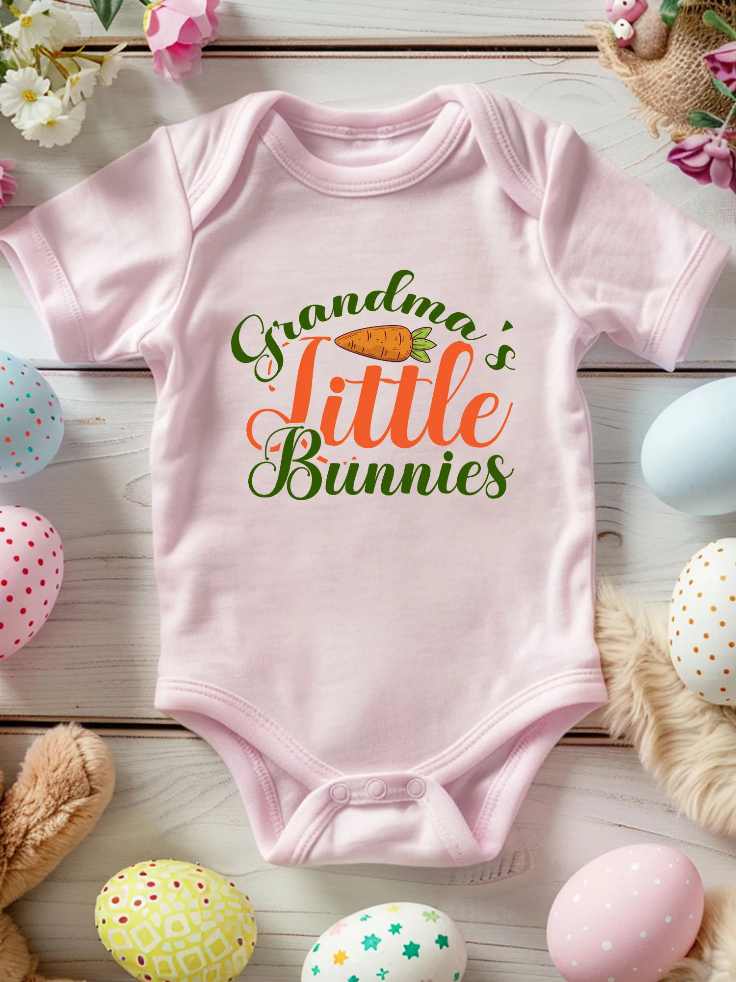 

Grandma's Little Bunnies Unisex Baby Crawling Suit, 100% Cotton Soft Onesie, All-Season Wear Pink Bodysuit 190GSM