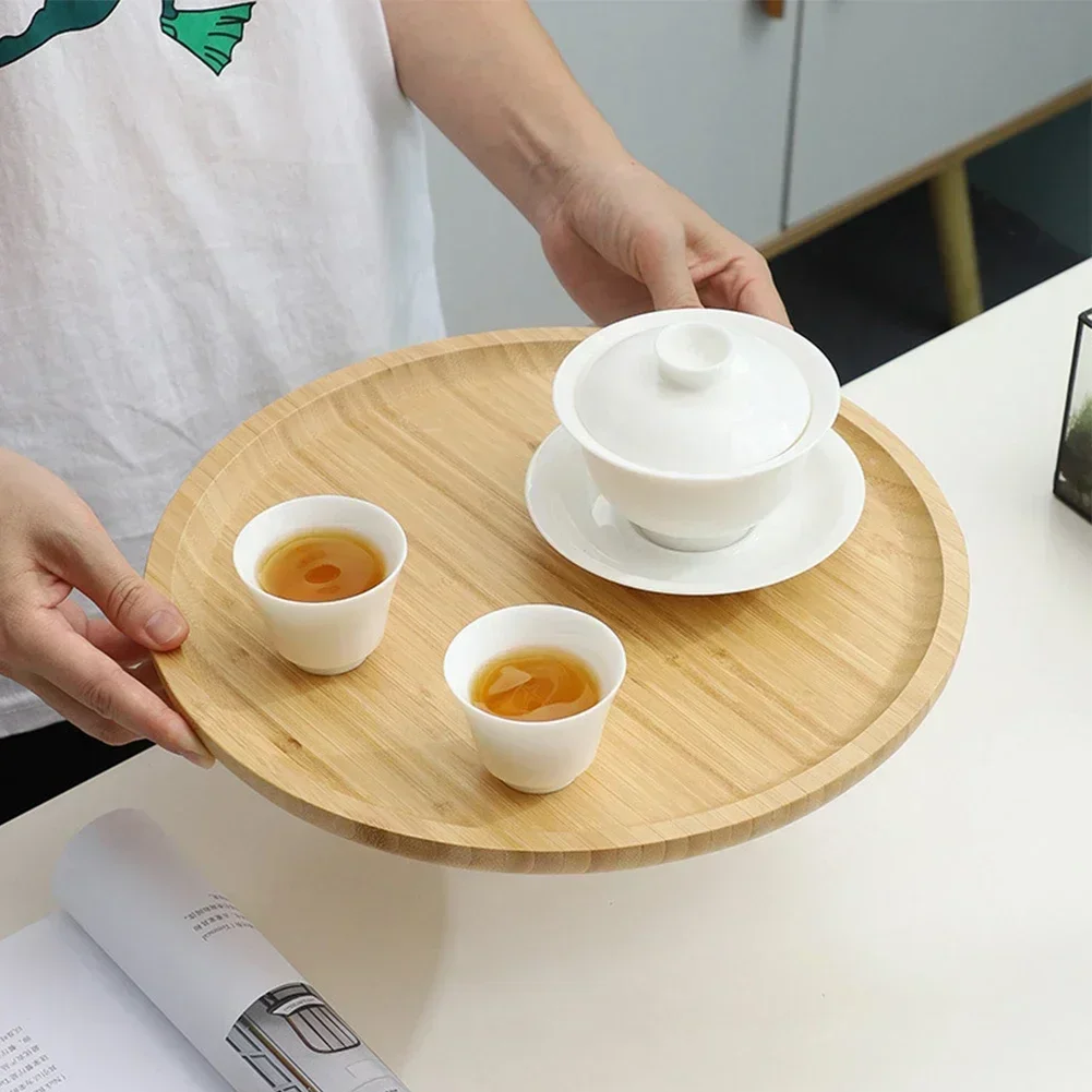 Trays Serving Tray 20*5*30cm Easy To Clean For Fruit Pizza Multi-functional Round Wooden Tableware Stand Food Tray