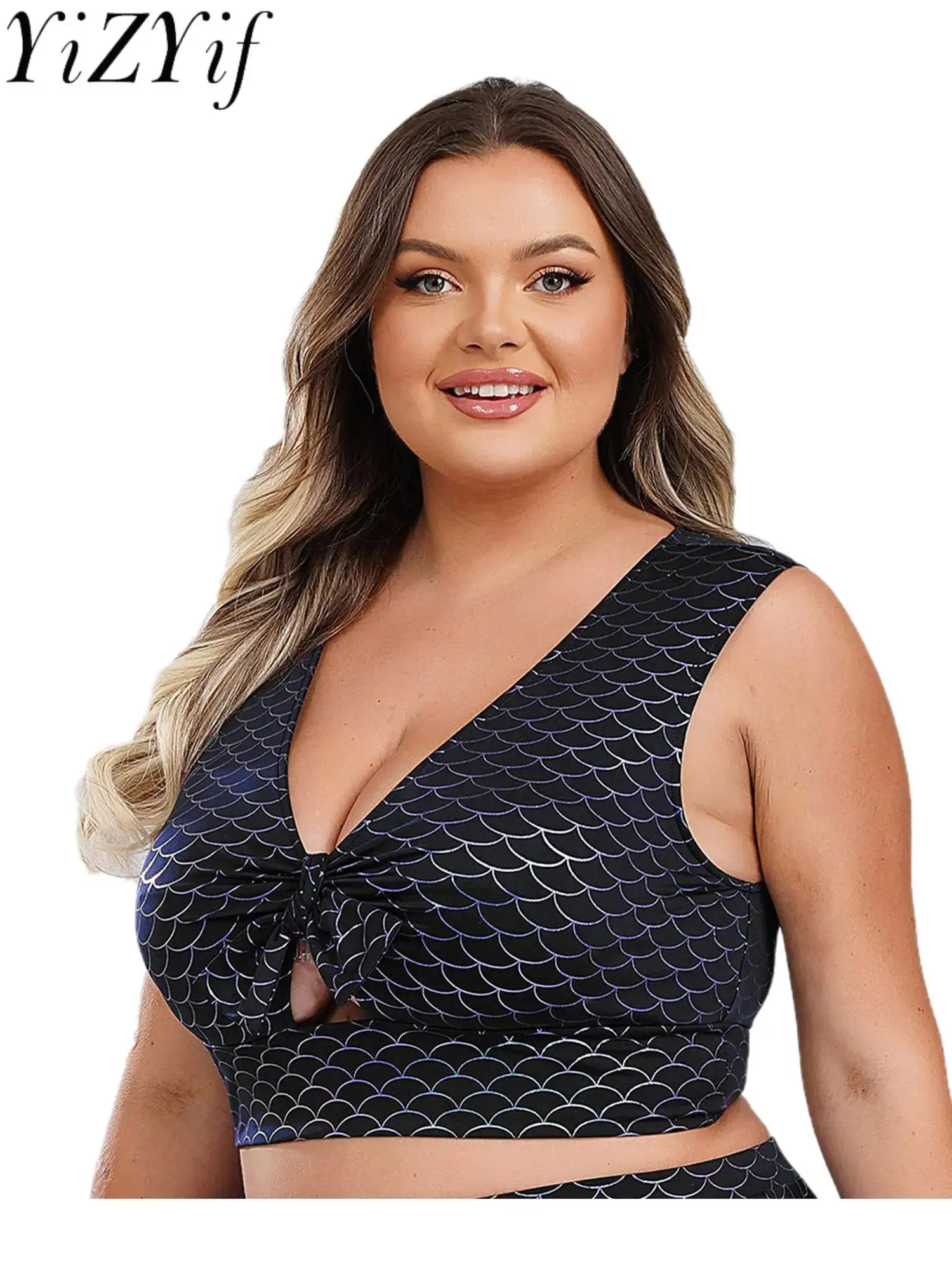 

Женский плюс размер блестящий принт русалки топы для плавания без рукавов Sissy жилет для плавания рыбья чешуя купальник с принтом купальный костюм жилет для дайвинга