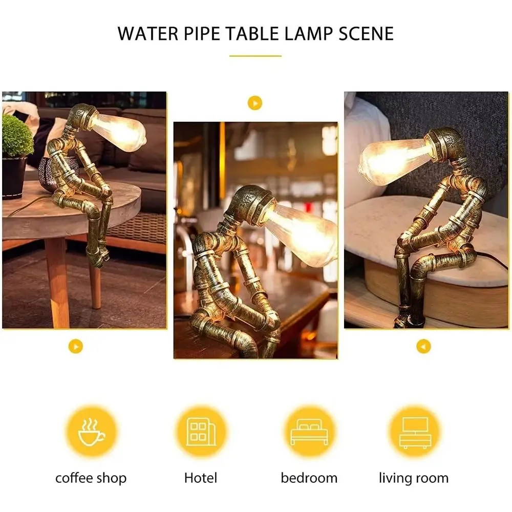 مصباح مكتبي Steampunk عتيق - تصميم أنابيب المياه على الطراز الصناعي للمنزل أو المكتب أو المقهى (اللمبة غير متضمنة) #5