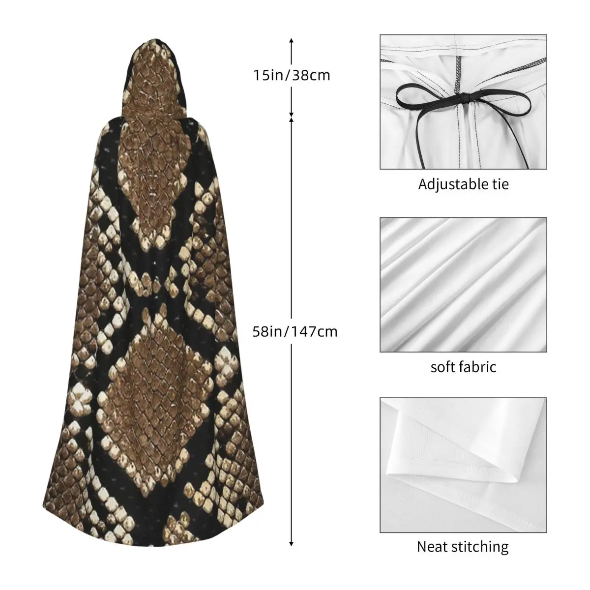 Snake Skin Hooded Cloak Halloween Party Cosplay Woman Men Adult Long Witchcraft Robe Hood