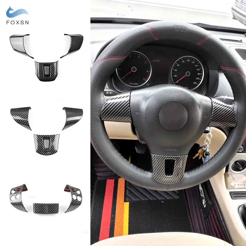 

For VW Golf Caddy Bora Polo Passat Touran Tiguan ABS Carbon Texture 3pcs Interior Steering Wheel Panel Cover Accessories Trim