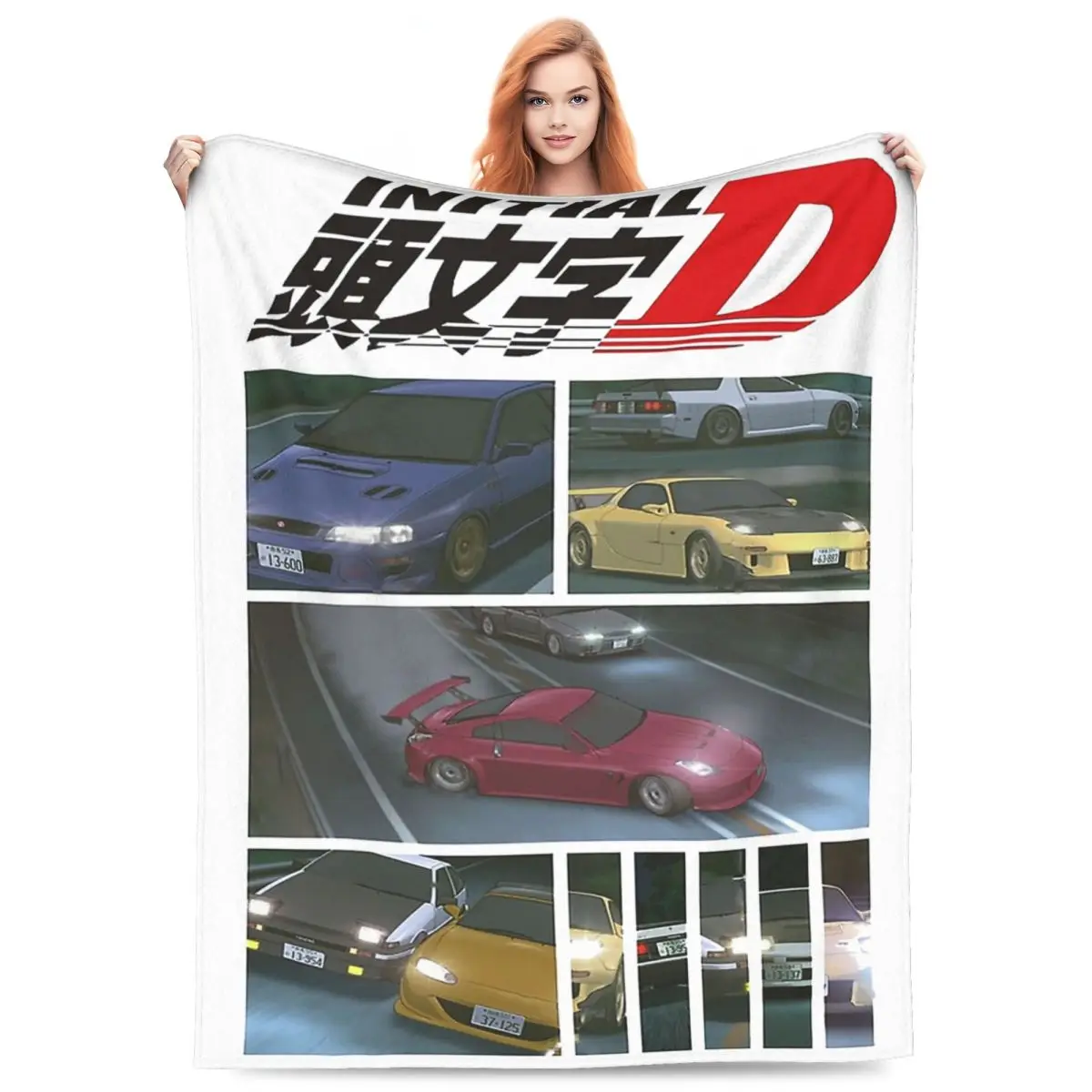 Initial D Neon Ae86 Blanket Fleece Sofa Throw Blanket Warm for Home Bedroom Travel Throws Bedspread Quilt