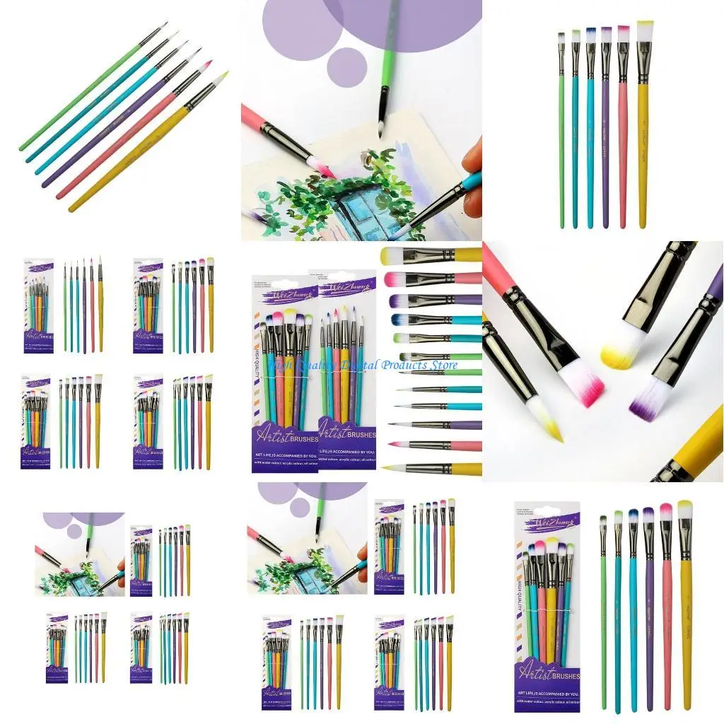 

U2JE 6 Pcs Painting Brushes Set Watercolor Brushes Drawing and Art Supplies for Kids