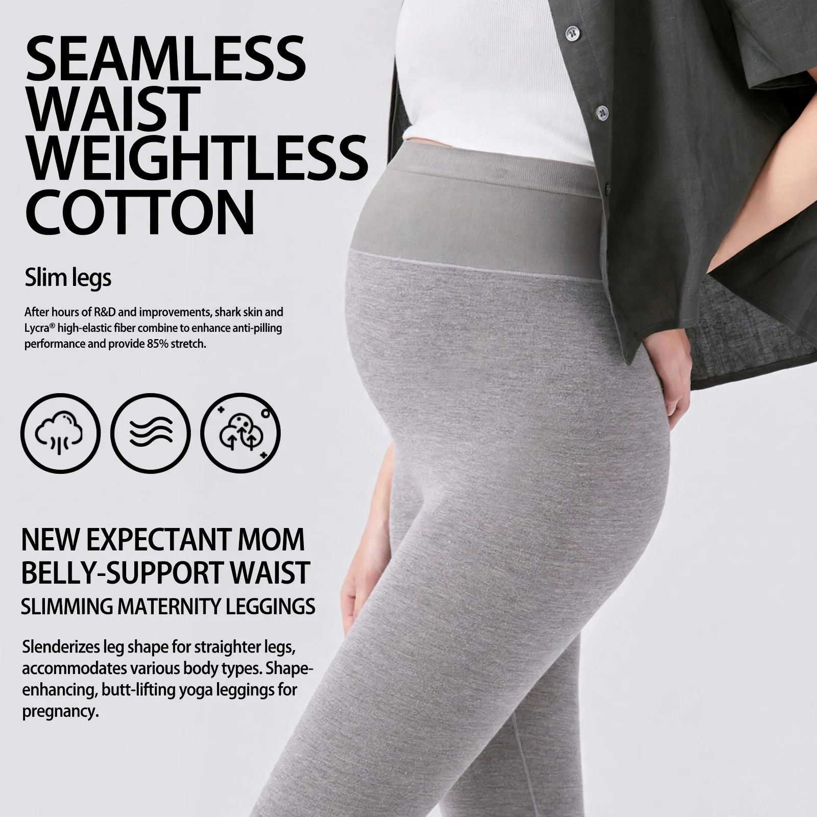 Maternity Leggings Cotton Belly Support Thin Breathable Summer Outer Wear Casual Basic Pants Comfortable Relaxed Fit Women Daily