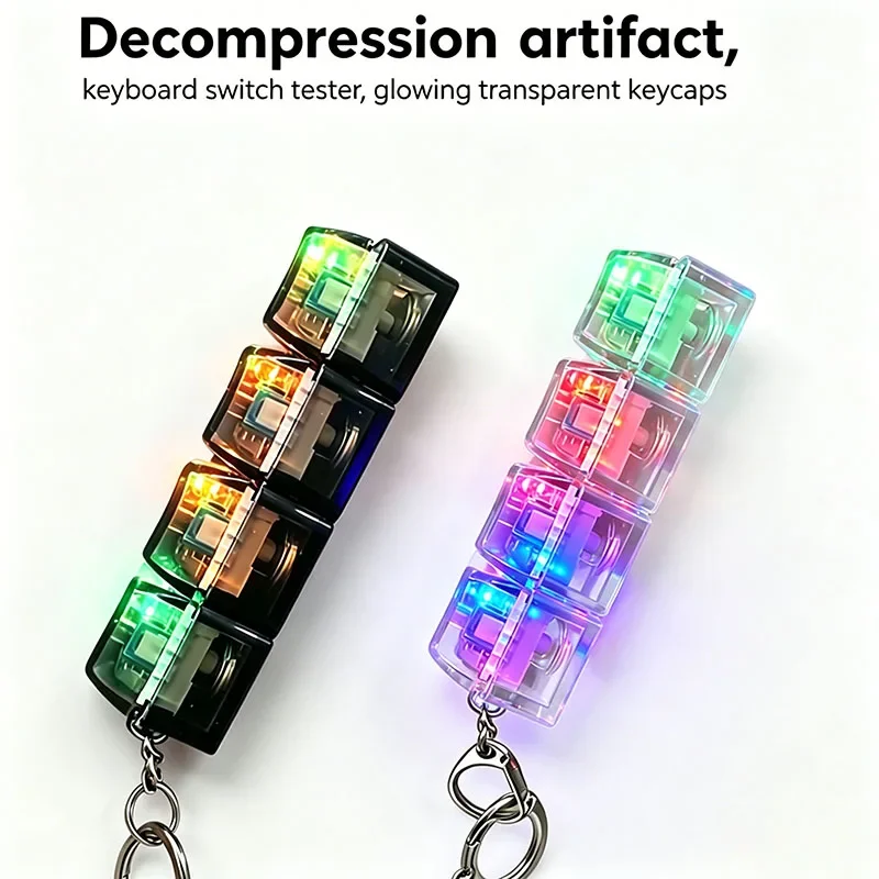 LED Keyboard Keychain Fidget Toys Crystal Clicker Sensory Toy for Stress Relief Keyboard Keychain Fidget Gadget for Adults Kid