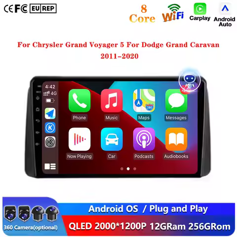 For Chrysler Grand Voyager 5 For Dodge Grand Caravan 2011-2020 Android Auto Carplay Multimedia Player 5G Wifi BT 360 Camera DSP