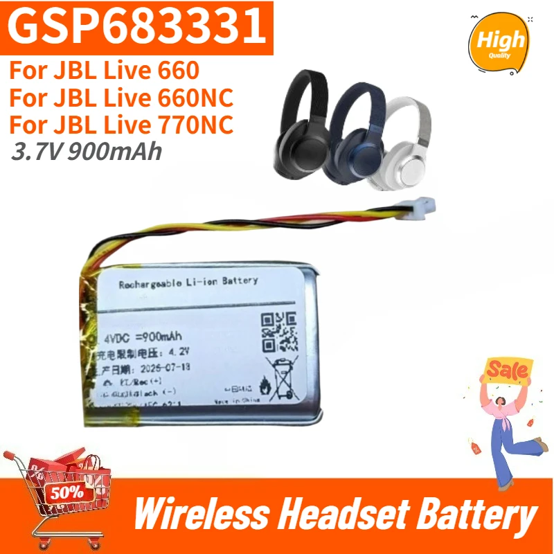 

GSP683331 High Quality Wireless Headset Battery 3.7V 900mAh for JBL Live 660 , Live 660NC 770NC Brand New Replacement Battery