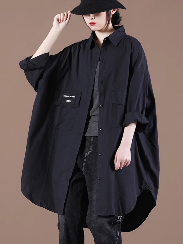 

Faionable Long Sve irt Women's Spring Autumn Design Label Jaet Korean Sle Loose Fit Collar Color