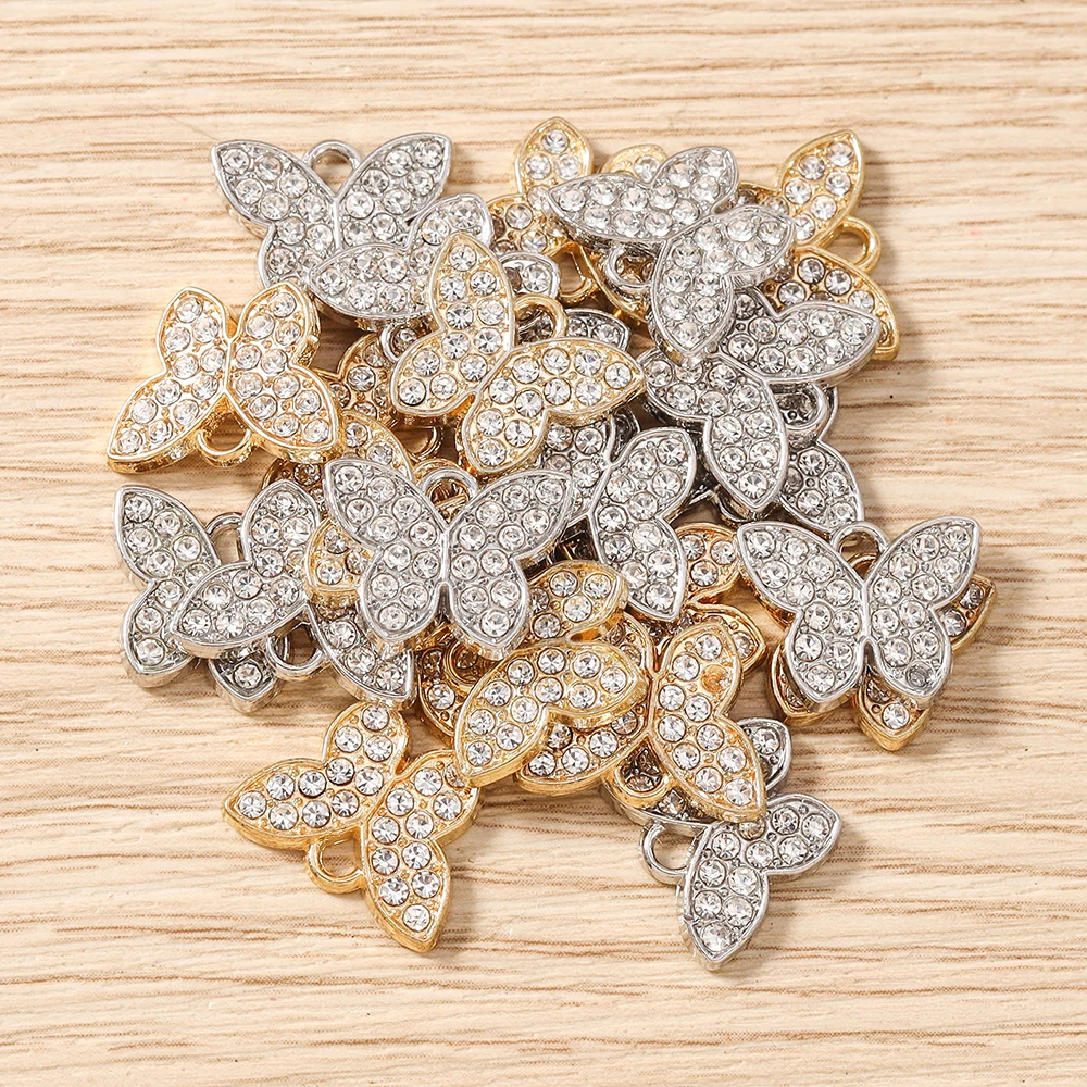 Tusember 10 Stück 12x15mm Gold- und Silberfarbene Kristall-Schmetterlings-Anhänger für Anhänger, Ohrringe, Armbänder, Schmuckherstellung, DIY-Zubehör – Detail 2
