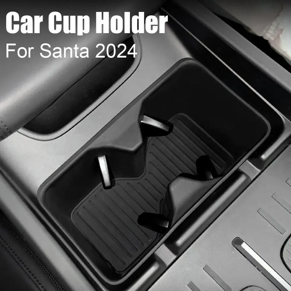 For Hyundai Santa Fe 2024 2025 Water Cup Holder Storage Box Silicone Shock-Absorbing Cup Tray Tidying Drinks Holder Car Interior