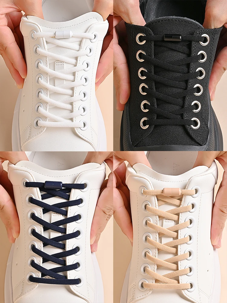 Elastische Schnürsenkel ohne Binden, halbkreisförmige Schnürsenkel für Kinder- und Erwachsenen-Sneaker, Schnürsenkel mit schnellem Metallverschluss, bequeme Schuhbänder. – Detail 4