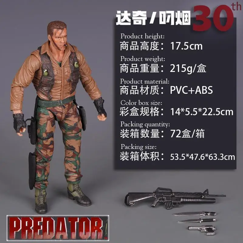 

Neca Predator 30th Anniversary Action Figures Jungle Hunter Dutch Colonel Arnold Schwarzenegger Unmasked Jungle Demon Model