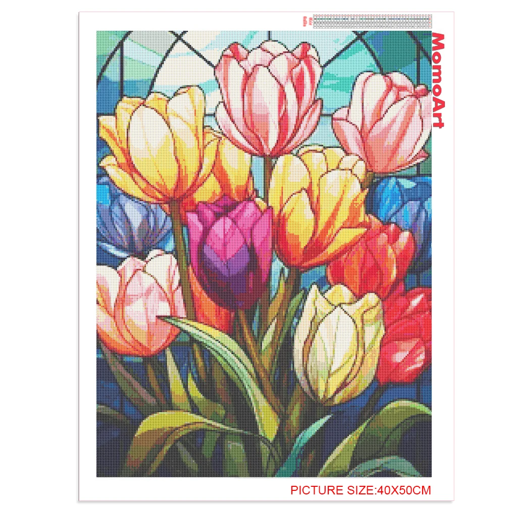 MomoArt Diamond Embroidery Tulip Flower Painting Colorful Petunia Cross Stitch Picture Rhinestones Mosaic Poppy Handicraft