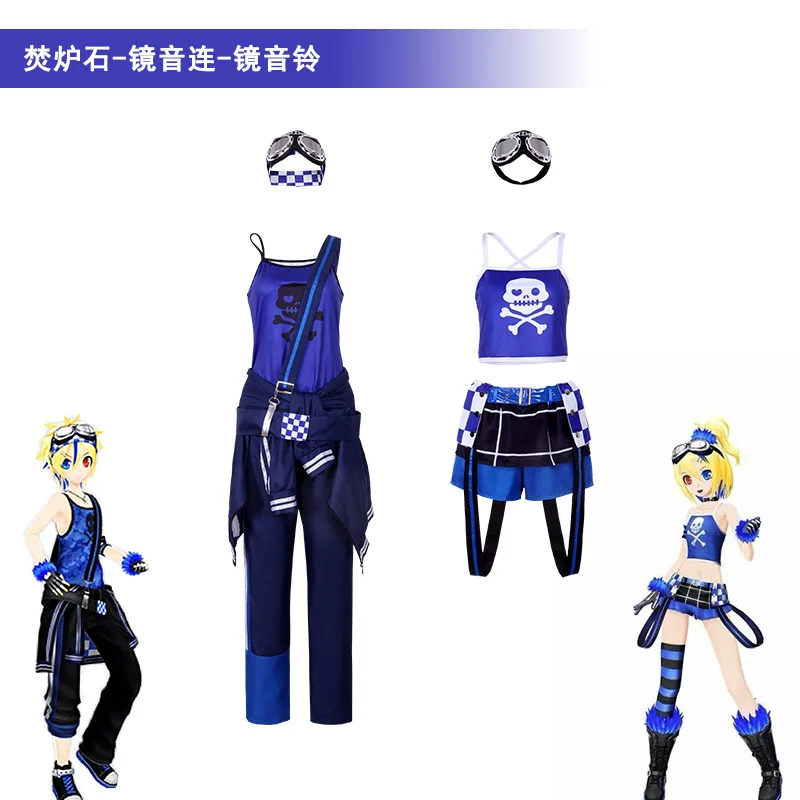 

Anime Game Project Sekai Colorful Stage Cosplay Vtuber Ren Len Lolita Singer Blue Uniform Halloween Party Cosplay Dress Wig