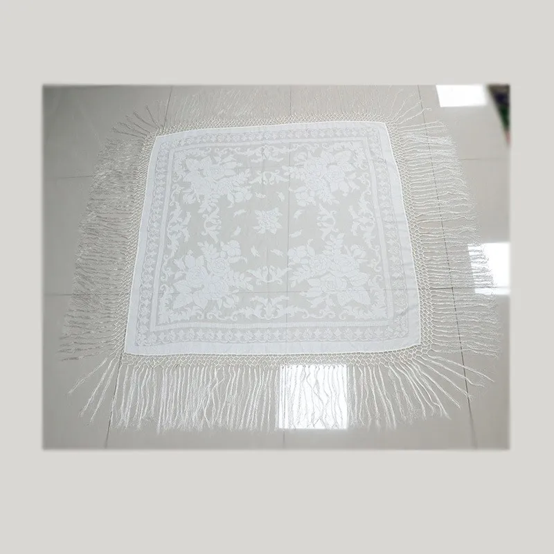 새로운 얇은 실크 조젯 단색 꽃무늬 숄 태슬 자외선 차단 벨벳 카버