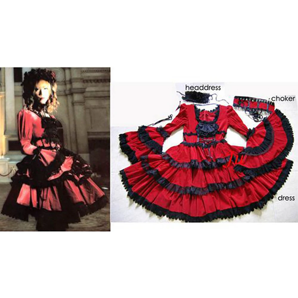 fondcosplay Dir En Grey Shinya Visual J Rock red velvet Dress Cosplay Costume CD/TV[CK236]