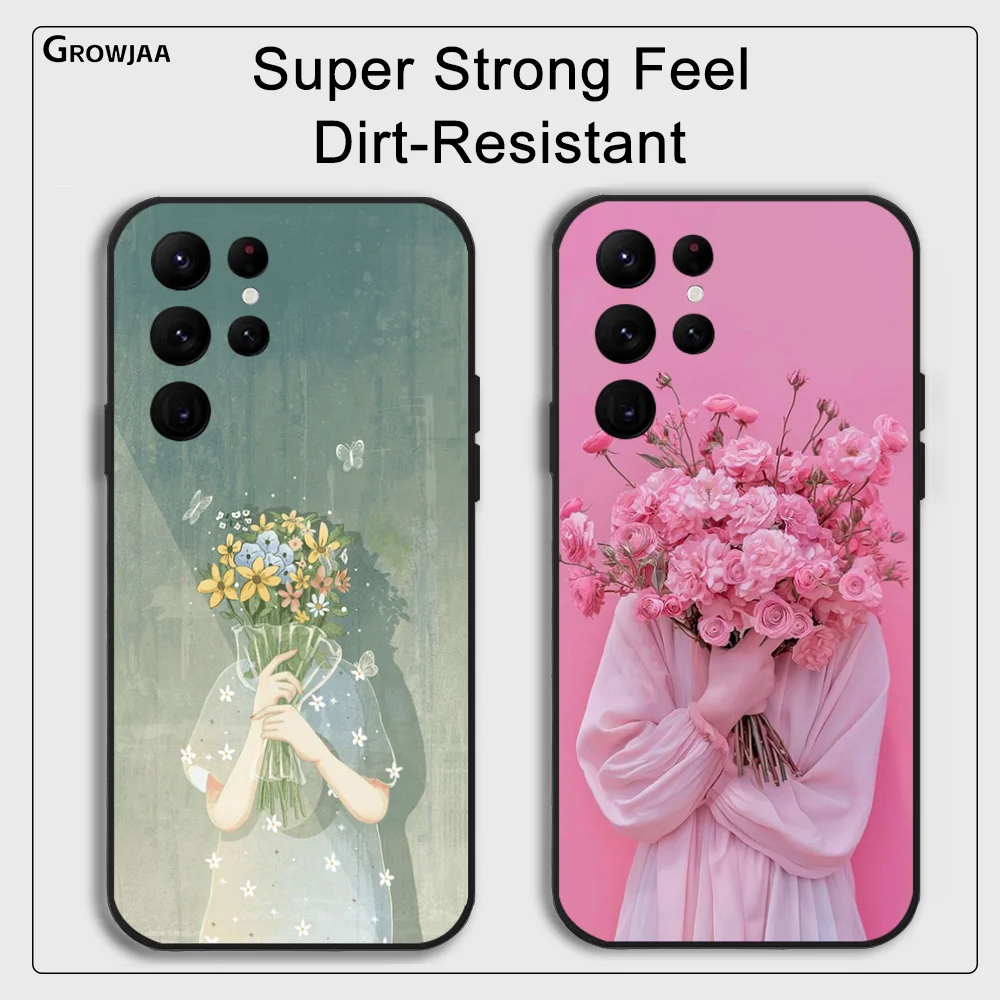 Boys Girls Wildflowers Phone Case for Samsung Galaxy S24 Ultra S22 S23 Ultra S21 S20 5G Protective Silicone TPU Funda